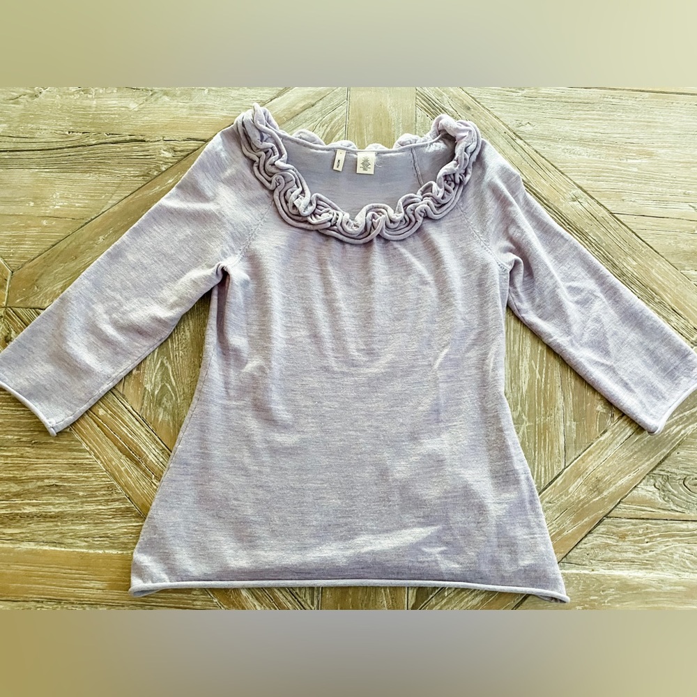 Anthropologie Moth Ruffle Sweater Size Medium Lavender